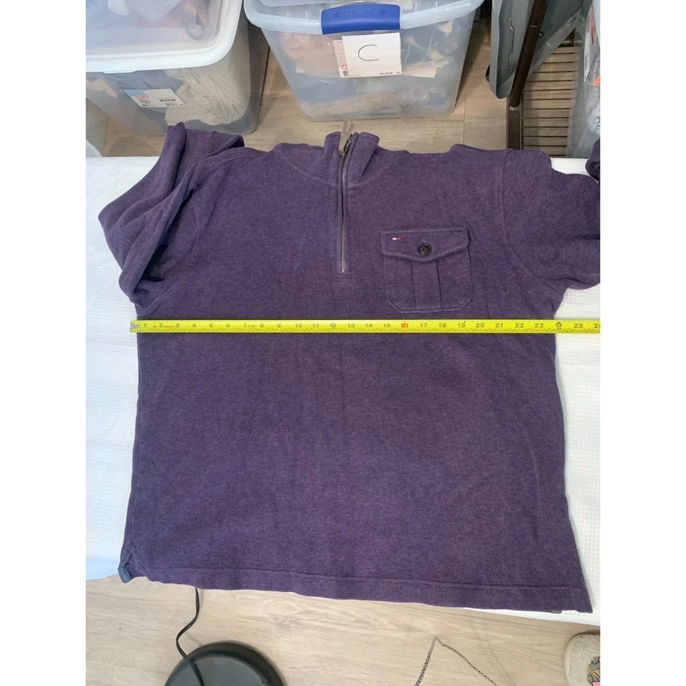 (E-191)Tommy Hilfiger Men's Pullover Sweater Large Purple 1/4 Zip‎ Cotton Casual